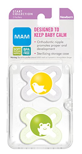 MAM Newborn Start Orthodontic Pacifier, Unisex, 0+ Months, 2-Count