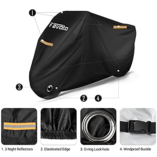 Favoto Waterproof Motorcycle Cover, Dust, Rain, Wind, Bird Droppings, Anti-Theft Cover for Motorcycle, Motorcycle, Scooter, 245 x 105 x 125 cm (XXL)