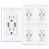 BESTTEN 5 Pack 4.8A High Speed USB Wall Outlet, 15