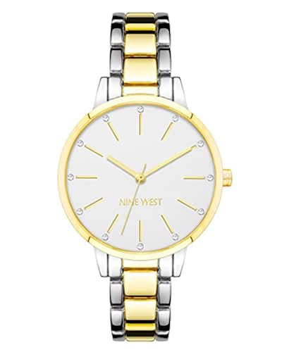 Nine West Women's Crystal Accented Bracelet Watch,Two Tone in