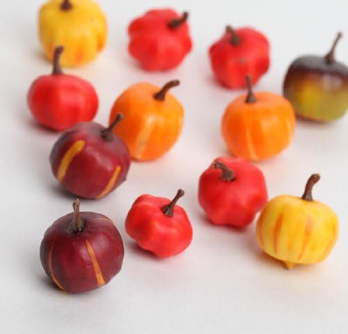 Miniature Teeny Weeny Artificial AUTUMN PUMPKINS with Stalk Detail - Great for FAIRY GARDENS - 12mm approx.