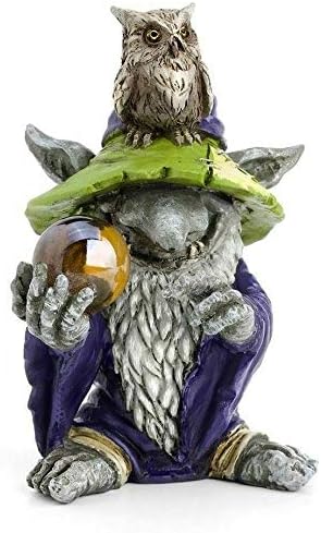 ShopForAllYou Figurines and Statues Miniature Fairy Garden Wizard & Owl Troll w/Gazing Ball