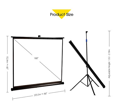 120 Inch Projector Screen with Foldable Stand Tripod, GBTIGER Diagonal HD 4:3 Pull Up Portable Indoor and Outdoor PVC Movie Screen with Wrinkle-Free Design 160° Viewing Angle
