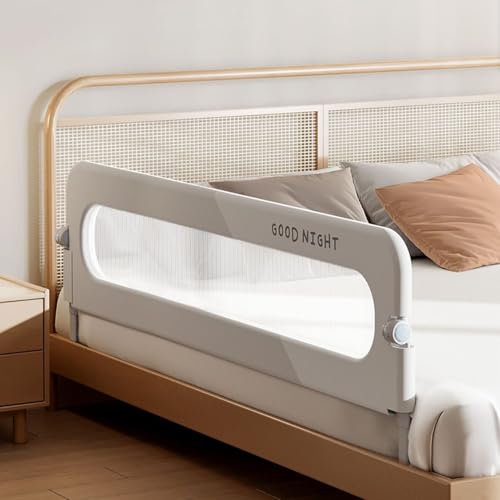 180cm*78cm Foldable Toddler Bed Side Rails, Baby Kids Safety Guard for Twin, Full, Queen Bunk King Size Swing Down Crib, Grey