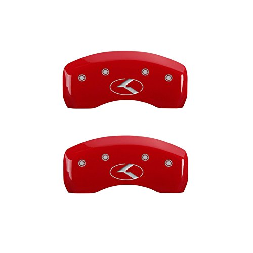 MGP Caliper Covers (21177SCRKRD) 'Circle K/Kia' Engraved Front and Rear Caliper Cover with Red Powder Coat Finish and Silver Characters, (Set of 4) (Certified Refurbished)