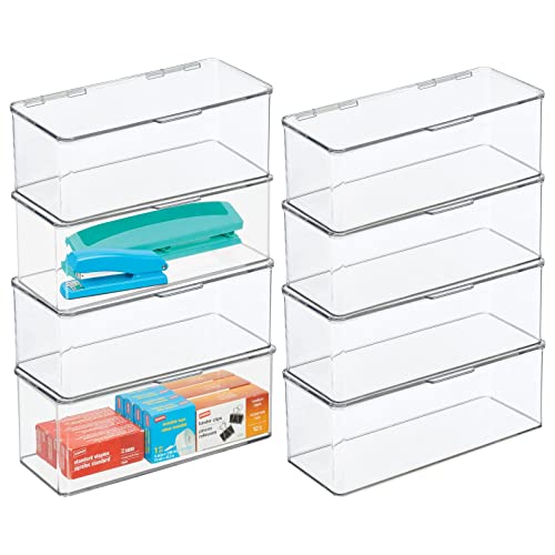 mDesign Plastic Stackable Storage Organizer Box with Hinged Lid Long