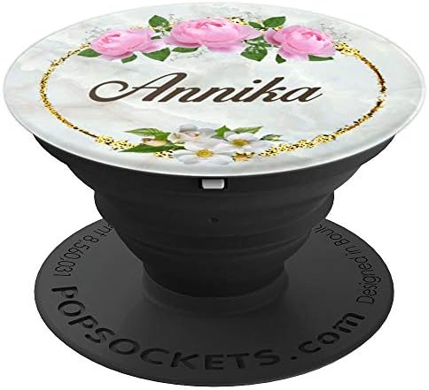 First Name Annika Pink Rose Marble Gold Floral PopSocket - PopSockets Grip and Stand for Phones and Tablets