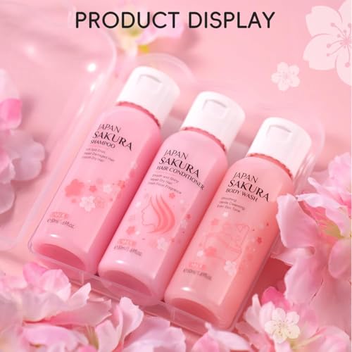Lboylove® Sakura Shower Gift Sets For Women - Shampoo, Body Wash, Conditioner, Travel Size 3 In 1, Hydrating, Nourishing & Gentle All Skin Hair Types Men, Spa Gifts