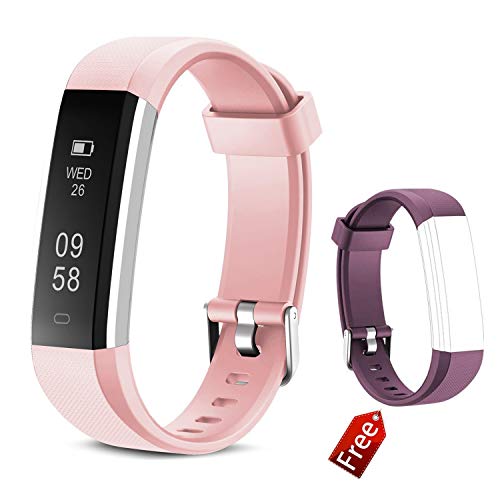 JIUXI Fitness Tracker Watch,Activity Tracker Waterproof Bluetooth Touch Screen Smart Watch with Pedometer,Sleep Monitor,Calorie Counter,Call Remind,Notifications for Android iOS (Purple+Pink Band)