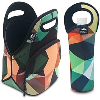 Nordic By Nature Neoprene Lunch Bag For Women, Men & Kids Extra Thick Insulated Neoprene Lunch Tote With Water Bottle Sleeve Durable Reusable Machine Washable Extra Pocket YKK Zippers (Mosaic Camo)