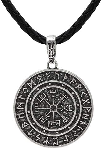 HLARK Norse Vikings Runes Amulet Pendant Celtic Pagan Pewter Viking Talisman Gift Necklace Jewelry for Men Unisex