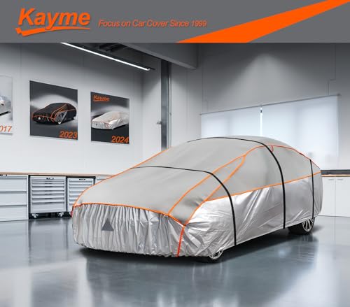 kayme Car Cover Waterproof Anti UV Dustproof Anti Wind Hail Cover Suitable for 3 Volume Cars (475 to 495 cm) 3XL - Grey