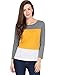Allegra K Women's Casual Color Block Tops Round Neck Cotton Long Sleeve Tops Medium Yellow