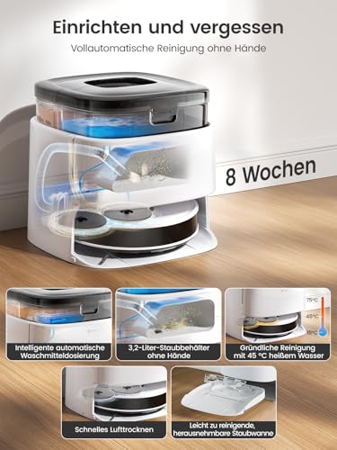 LEFANT M3 Gen2 Saugroboter mit Wischfunktion, 12000Pa Saugkraft Staubsauger Roboter, Anti-Verfilzungs-Seitenbürste, Hindernisvermeidung, LiDAR-Navigation, All-in-One Dock, App/Alexa/i Watch Steuerung thumbnail 3