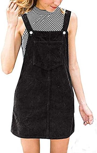 Girlsry Pinafore Dresses for Women,Corduroy Straight Suspender Mini Bib Overall Casual Pocket Skirt