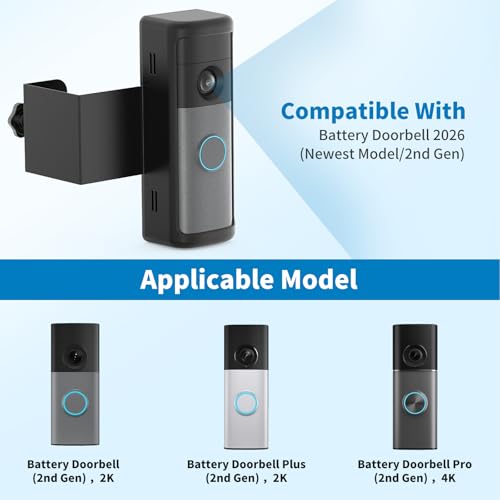 Anti-Theft Ring Doorbell Mount for 2026 Newest Ring Battery/Other Doorbell/Plus/Pro (2nd Gen), No-Drill Camera Doorbell Kits, Non-Blocking Motion Sensor, Accessories for Apartment & Rental, Black