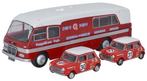 Oxford Diecast 1:76 BMC Car Transporter & Two Minis BMC Competitions Dept Collectable model 76BMC003