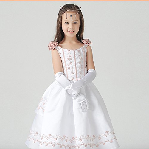 Elesa Miracle Girls Satin Formal, Child Size Long Gloves, for Age 4-7 Years (Pearl White), One