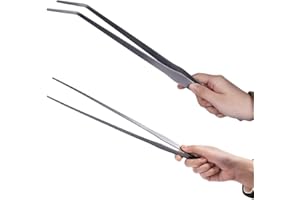 Firesteed Extra Long Handle Aquarium Tweezers Serving Tongs Feed clamp,2 Pack Stainless Steel Straight and Curved Tweezers Se
