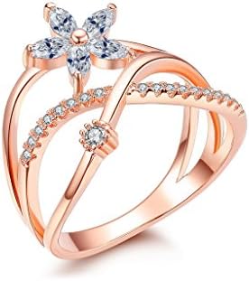 NEWBARK Delicate Flower Paved Tiny CZ 18k Rose Gold Plated Finger Party Ring, Size 6.5
