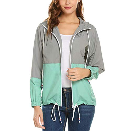 FEITONG Women Patchwork Thin Skinsuits Hooded Rain Jacket Windbreaker(M,Green)