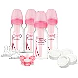 Dr. Brown's Options Slow Flow Bottle Set for Breastfed Baby, 4 Ounce, Pink