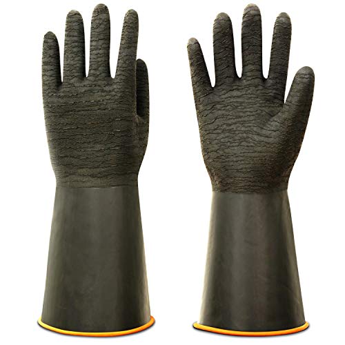 ThxToms Heavy Duty Rubber Gloves, Versatile Latex Chemical Resistant Gloves, Upgraded with Anti-Slip Design, Soft and Thick, 14" 1 Pair