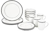 AmazonBasics 16-Piece Cafe Stripe Kitchen Dinnerware Set, Plates, Bowls, Mugs, Service for 4, Black