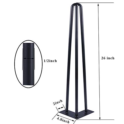 Osring 26" Hairpin Table Legs with 1/2" Dia 3-Rods, Heavy Duty Metal Hairpin Furniture Leg for Modern Desk and Night Stand, Black Hairpin Coffee Table Legs Perfect for Home DIY Project, 4 Pack