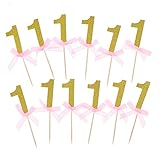 Pack of 30 Glitter Gold and Pink Ribbon Bow-knot 1st Birthday Anniversary Event Party Cake Cupcake Toppers