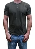 Henley Mens  Short Sleeve TShirt with 3 Buttons, Solid Olive, Large