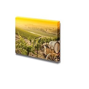 Grape Vineyard with Vintage Barrel Carriage Wagon Wall Decor