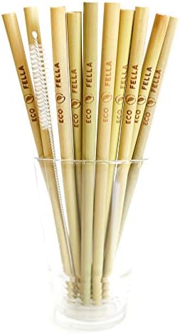 Ecofella 8” Reusable Bamboo Drinking Straws | 10 Pack Incl. Cleaning Brush And Storage Bag | Plant 5 Trees For Free | Incl. Zero Waste Ebook | Natural, Ecofriendly, And Organic Replacement For Plastic