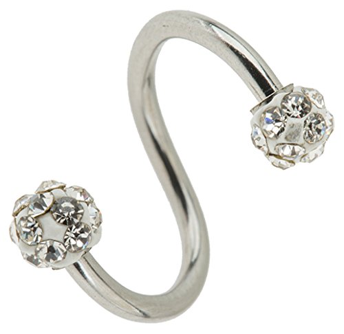 VAGASHOPBelly Button Ring 316L Surgical Steel Navel Bananabell Barbell 16 Gauge Nose Ear Lip Tragus Twisted Piercing in Spiral Twister Shape and Silver Color with Zirconias Crystals