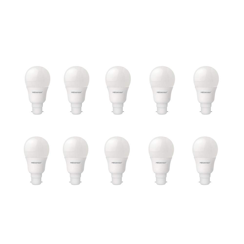 10 x Megaman 143370 Opal LED 9.5W GLS Style Light Bulb B22 BC 4000K Cool White None Dimmable Lamp 810 Lumen 15000 Hours Life