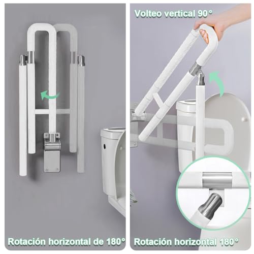 Barras de Agarre para Baño para Discapacitados Plegable Pasamanos Abatibles para Inodoro Mango Barras de Seguridad de Ayuda para Baño Rieles de Inodoro para Mayores Embarazadas Asa Sujeción de Ducha