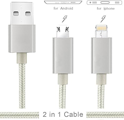TRF Braided Nylon USB Cable with Double Reversible Side Lightning + Micro B Connector Extra 3.2ft Charging Cord for Samsung Note Series, Xiaomi, LG, HTC Cellphone