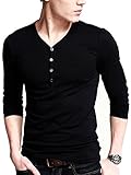 4HOW Mens Henley Long Sleeve Fitting T-Shirt With Button Placket