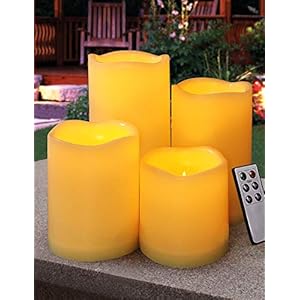 HOME MOST Set of 4 Outdoor LED Pillar Candles with Remote Timer Battery Operated – Outside Waterproof Outdoor Candles…