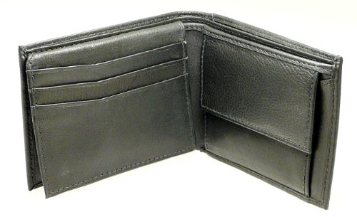 Black Leather Wallet 6 Credit Cards 1 ID Card Coins Notes