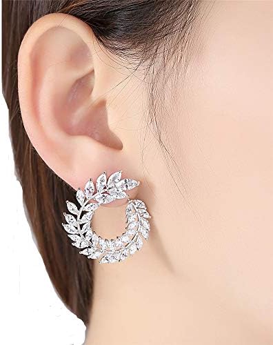 YLiansong Earrings for Women 1 Pair Women Earrings Jewellery Ladies Girls Elegant Shiny Crystal Leaf Shape Ear Stud Wedding Earings Jewelry Accessories Love Gift Great Gifts For Her (Color : White)