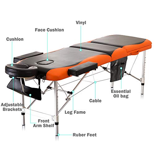 Massage Table Spa Bed Height Adjustable 3 Section Aluminum Salon Bed with Carry Bag, Black Red