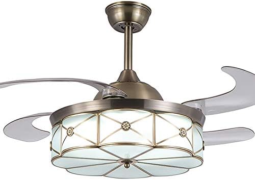 Jrqh Metal Invisible Retractable Ceiling Fan Light, Modern Mute Energy Efficient Indoor Lighting Fan Light Led Invisible Ceiling Fan Light(4-Blade)-Gold C 36.6inch [Energy Class A]