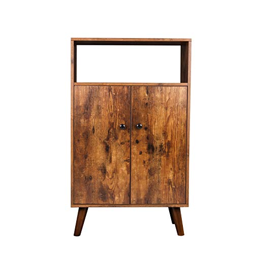 Entryway Cabinet Sideboard Free Standing Cupboard Iwell Mid Century Storage Cabinet Bookcase With Double Doors 1 Adjustable Shelves 3 Drawers Rustic Brown Sng001f Bathroom Cabinet