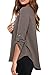 LILBETTER Womens V Neck Blouses Solid Loose Casual Cuffed Sleeve Shirt Top(Gray L)