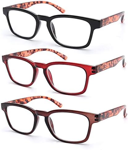 VECIEN 3 Pack Spring Hinge Vintage Reading Glasses,Ultra-Clear Lens,Square Frame for Men Women Readers