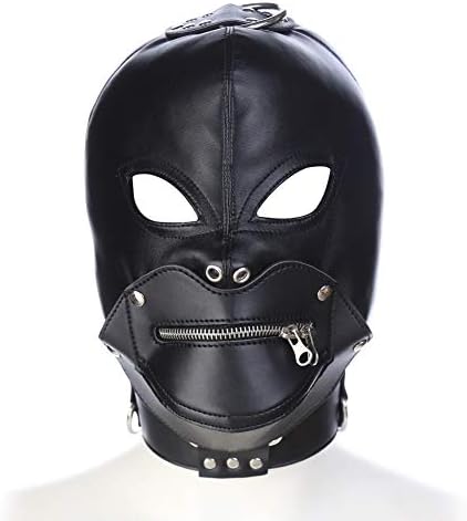 Black Open Eye with Vented Mouth with Zippered Leather Hood