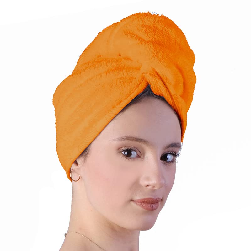 LLAMAXY 100% Pure Organic Cotton Hair Towel - Quick Twist Rapid Dry Turban Wrap for Adult and Child - 1 Pack Orange