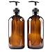 Glass Bottle Bottles with Plastic Pump. Eco-friendly 16oz 16 oz Refillable Bottle for Cooking Sauces,Essential Oils,Lotions,Organic Beauty Products (Amber - 2 pack)