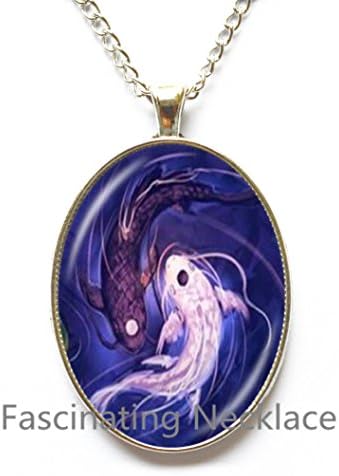 Yin Yang Fish Necklace Ying and Yang Tai Pendant Jewelry Chinese Taoism Eight Diagrams Pattern Jewelry Glass Dome Choker,AE0143